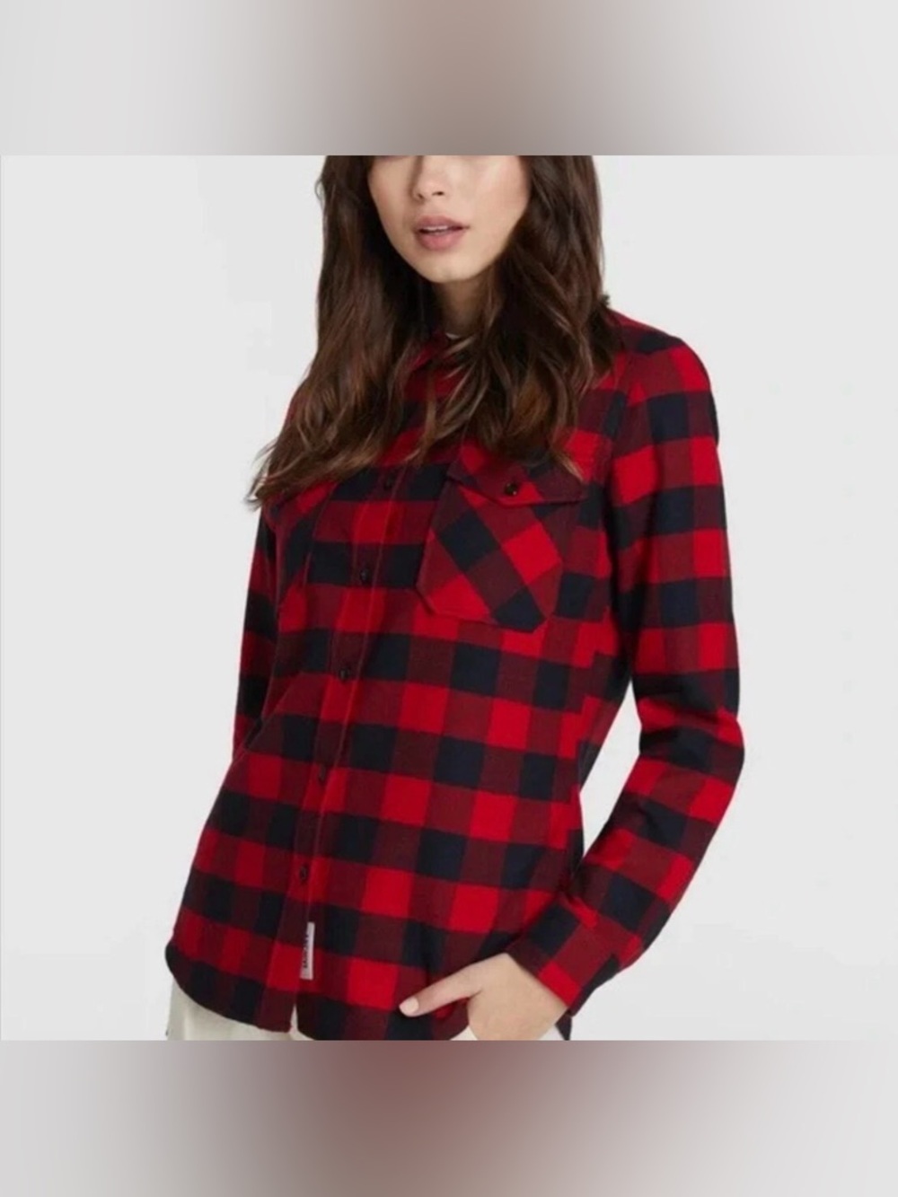 Woolrich Shirt Women’s Large Red Black Buffalo Plaid Flannel Pemberton Button Up